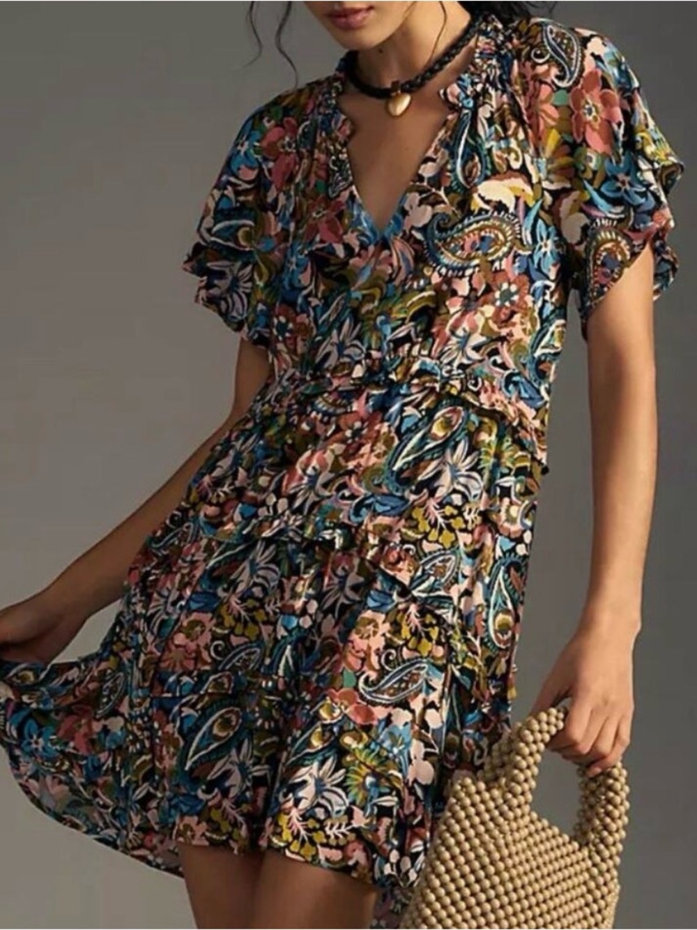 Anthropologie Robin Tiered Mini Dress Floral Paisley XL NWT